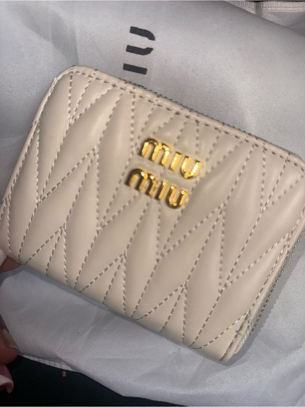 Others Follow Cream Quilted Zip Wallet with Gold Logo